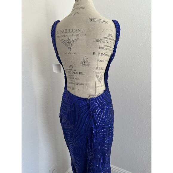 NWT City Studio Ball Gown Sequin Slit Low Back Maxi Dress Size 11 Royal Blue - Picture 6 of 10